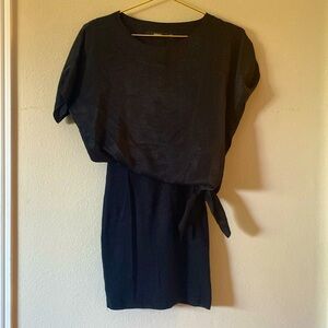 Amadi Mixed Material Blouson Satin Knit Dress XXS Petite